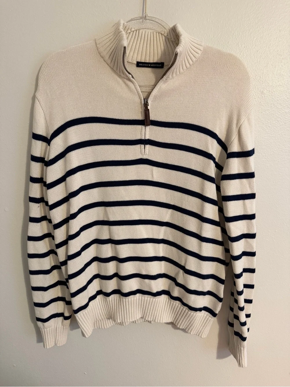 Brandy Melville ‘Aleah’ Cream and Navy Striped Half-Zip Sweater